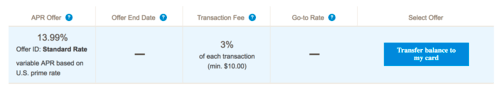 bank of america balance transfer offers